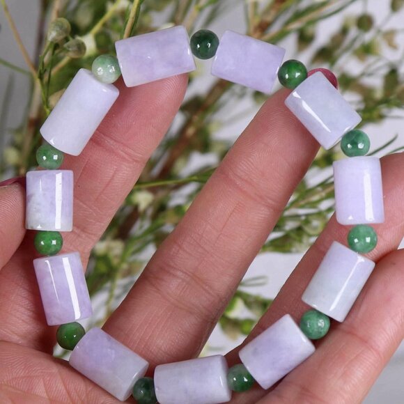 Certified Lavender&Green 100% Natural A jadeite 14*8.5mm Bead Bracelet - Picture 10 of 12